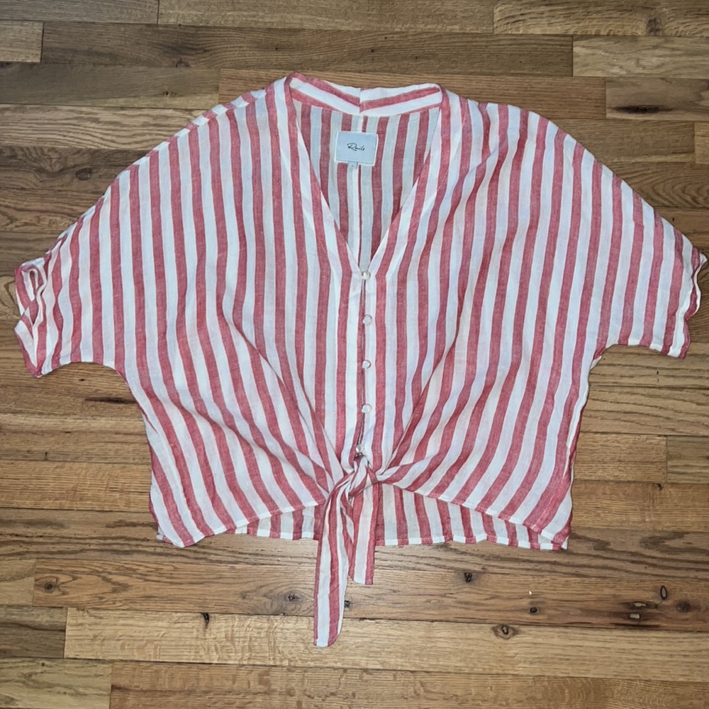 Rails. Red White Stripe Blouse Size L - image 3